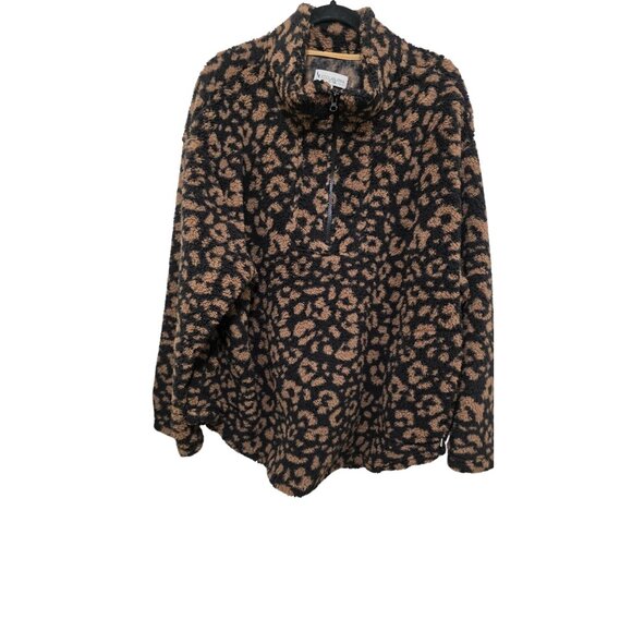 Koolaburra By UGG Womens 2X Leopard Print Sherpa Fleece Pullover Jacket With Hal - Picture 1 of 8
